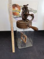 Buttermaschine, Butter Glas mit Deckel und Kurbel antik