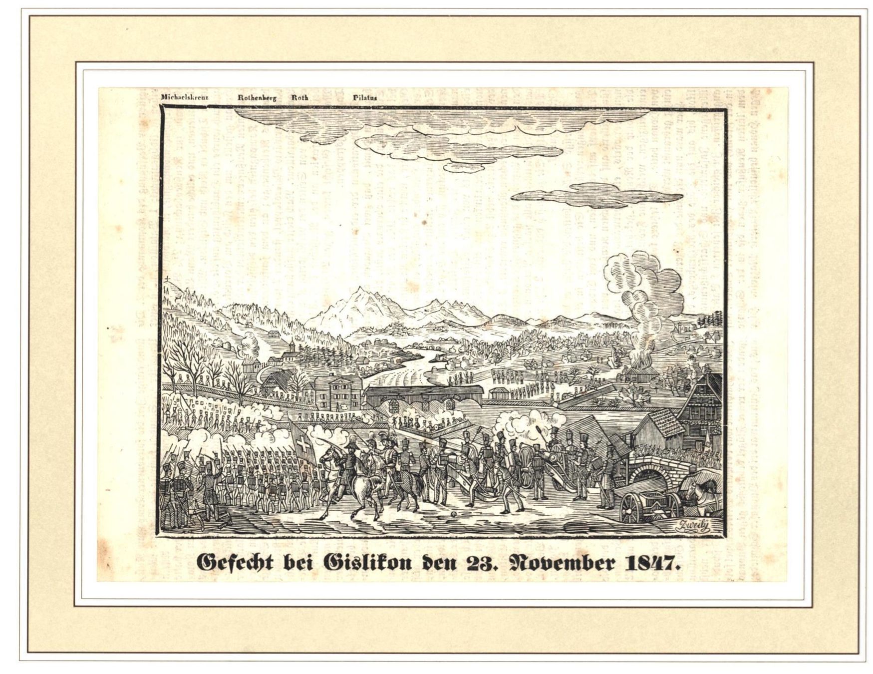 Incisioni: Gislikon  Holzschnitt 1847 – Usato da Rafz venduto da Helvet32