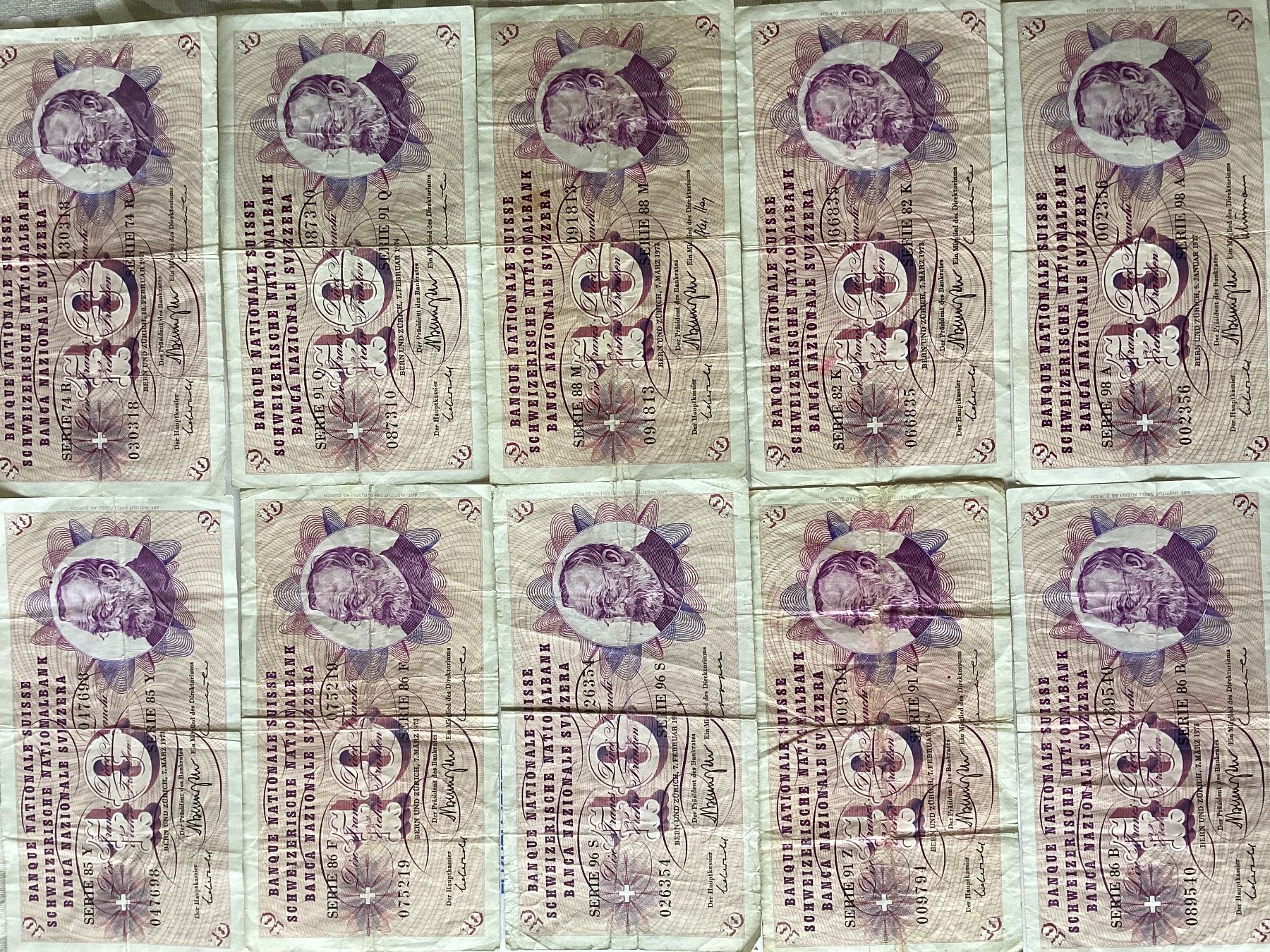 Banconote: 10 Schweizer 10 Franken -Banknoten – Usato da Buchs SG venduto da Racesnail