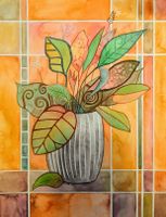 Original Aquarell Blätter in einer Vase Deko Bild