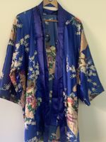 Vintage Silk Kimono Robe, Peacock Print, One Size