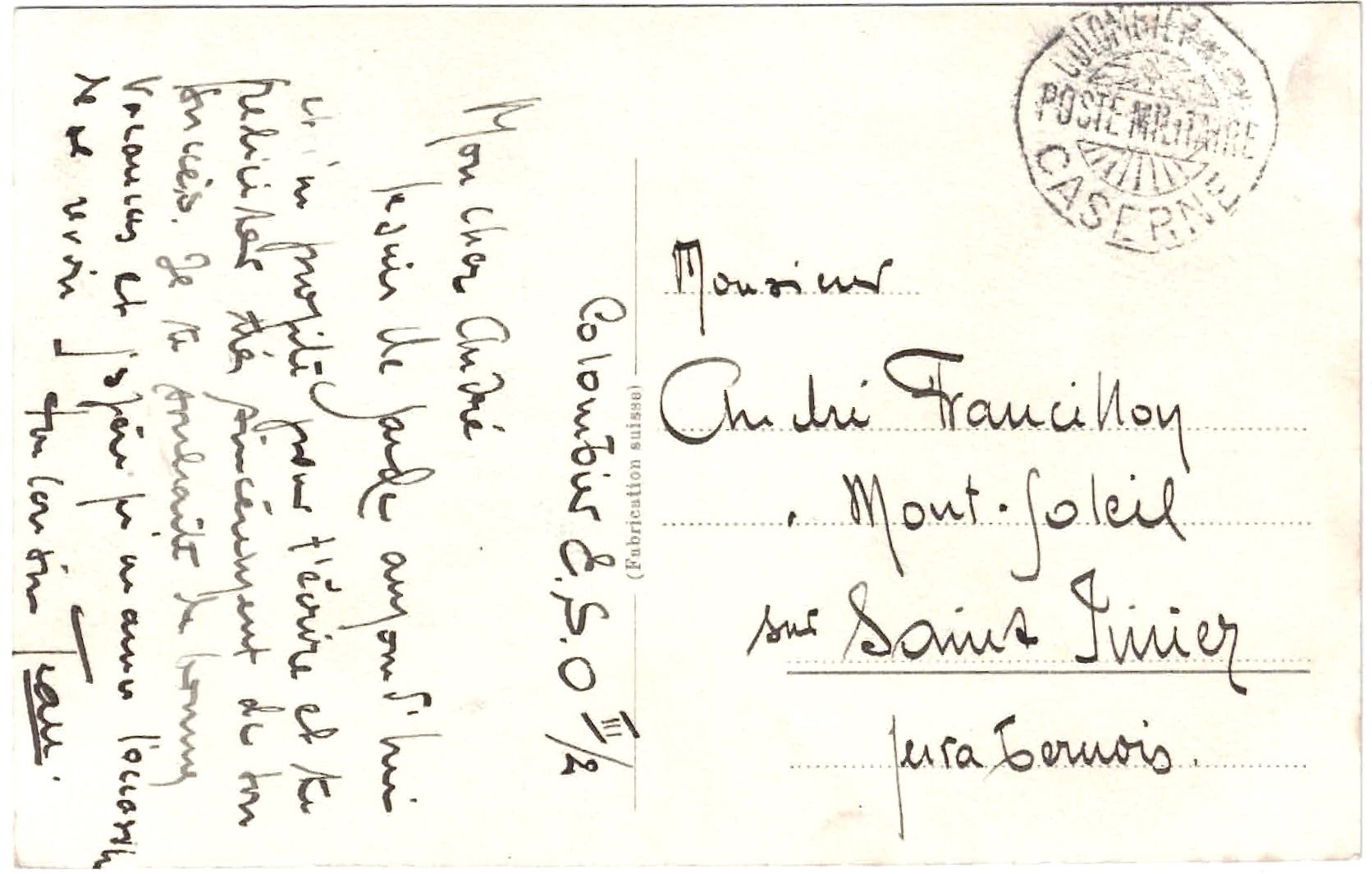 Cartoline postali: COLOMBIER ca. 1910 (NE) – Usato da Oberdorf BL venduto da Hopfehuepfer 2