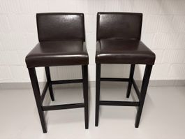  2 Stk Barhocker mit braunem Leder 