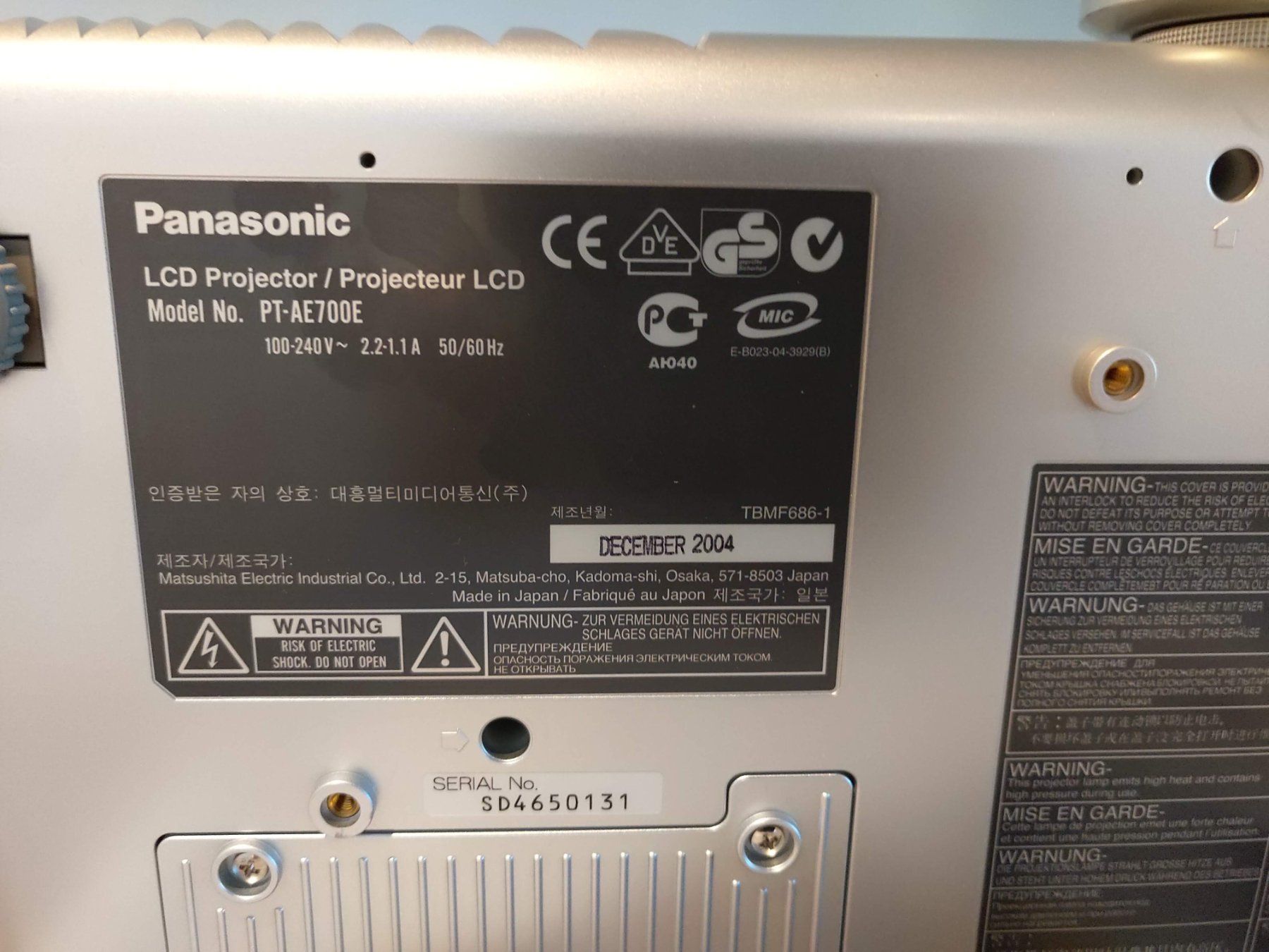 Panasonic Proiettori: Panasonic Projektor PT-AE700E – Difettoso da Horw venduto da terry_mcq 1