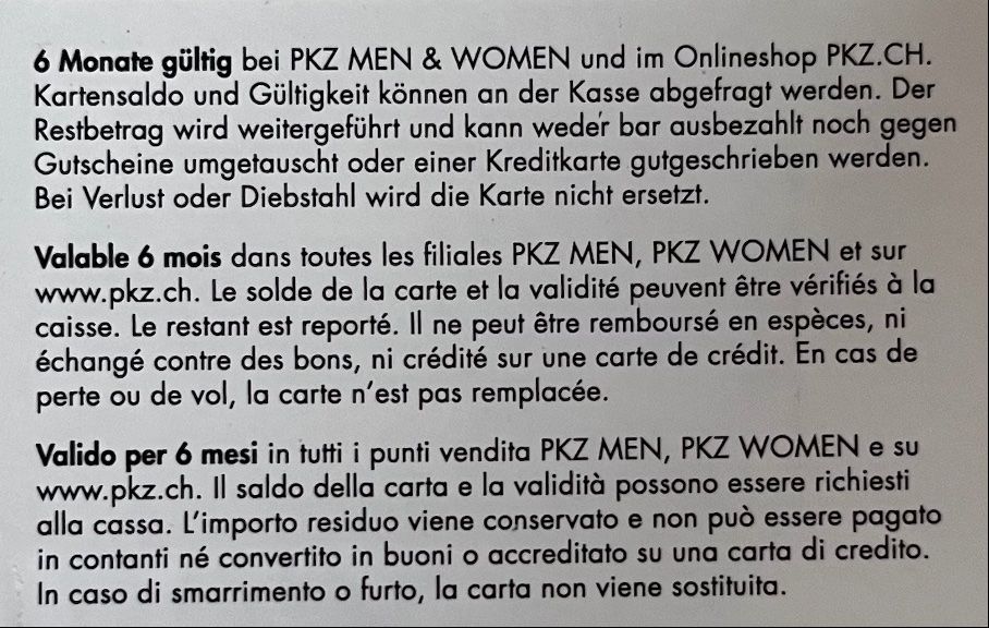 Cartoline: PKZ Geschenkkarte - Wert CHF 100 – Nuovo (secondo la descrizione) da Zürich venduto da Garlicpress 1
