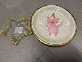 Pot en verre étoile et assiette jetable chance cochonnet neu