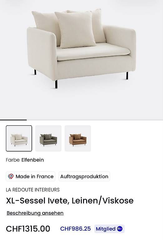 La Redoute Sessel: XL- Sessel  beige – Gebraucht aus Uster von zorami9 3