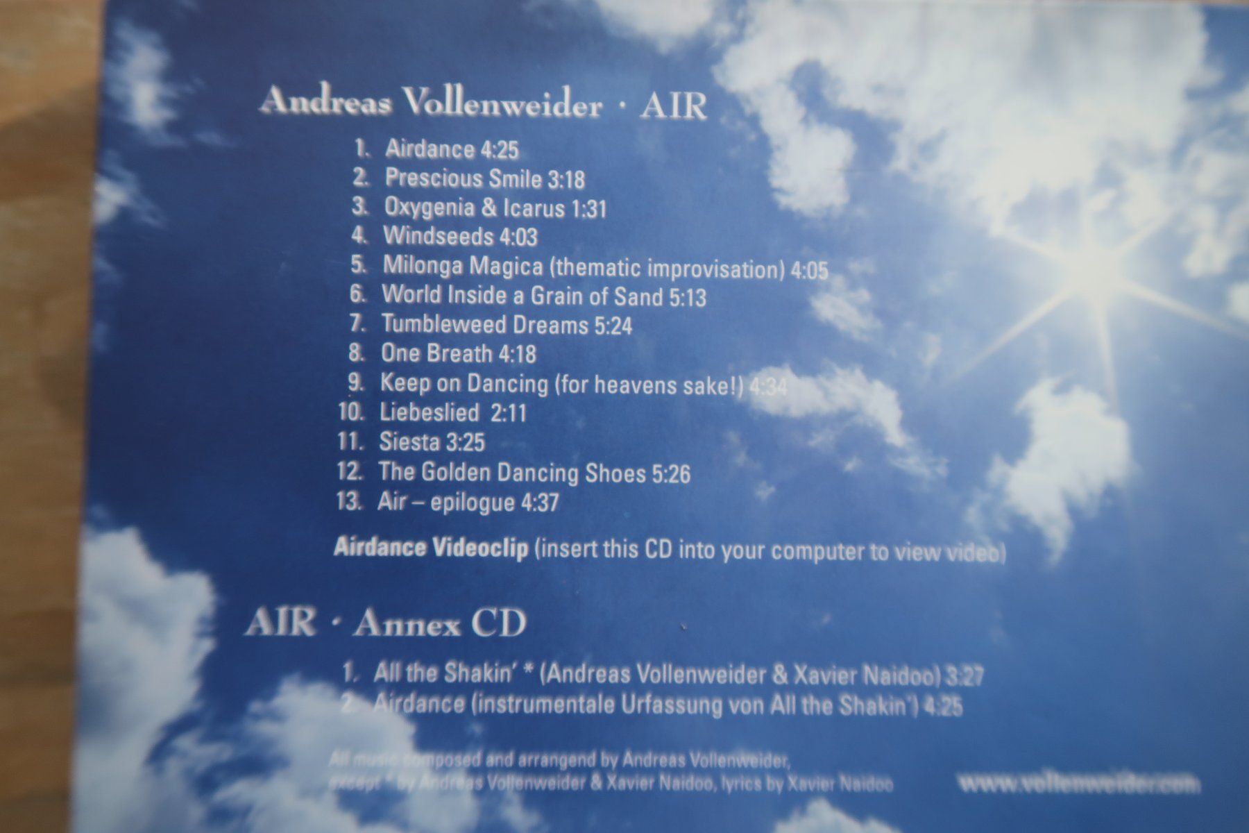 CD: ANDREAS VOLLENWEIDER - AIR - 2x CD – Usato da Basel venduto da Patiscat 2