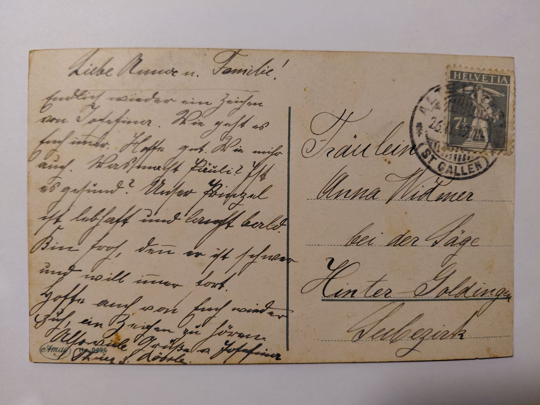 Cartoline postali: Alte Ansichtskarte, Bachlauf im Mondschein, 1919 – Usato da Wattwil venduto da yburgler 1