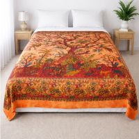 Tagesdecke XL Lebensbaum Tree of life Baumwolle Orange Batik