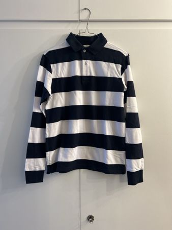 Classic Navy & White Striped Rugby Polo Shirt - Size S - Spr