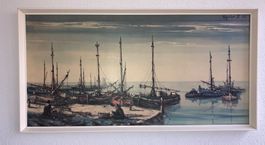 TRANQUILLITY" Jorge Aguilar Agón Gemälde Fischerboote Hafen