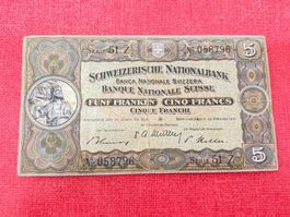 5 Franken Banknote  1951 gut erhalten