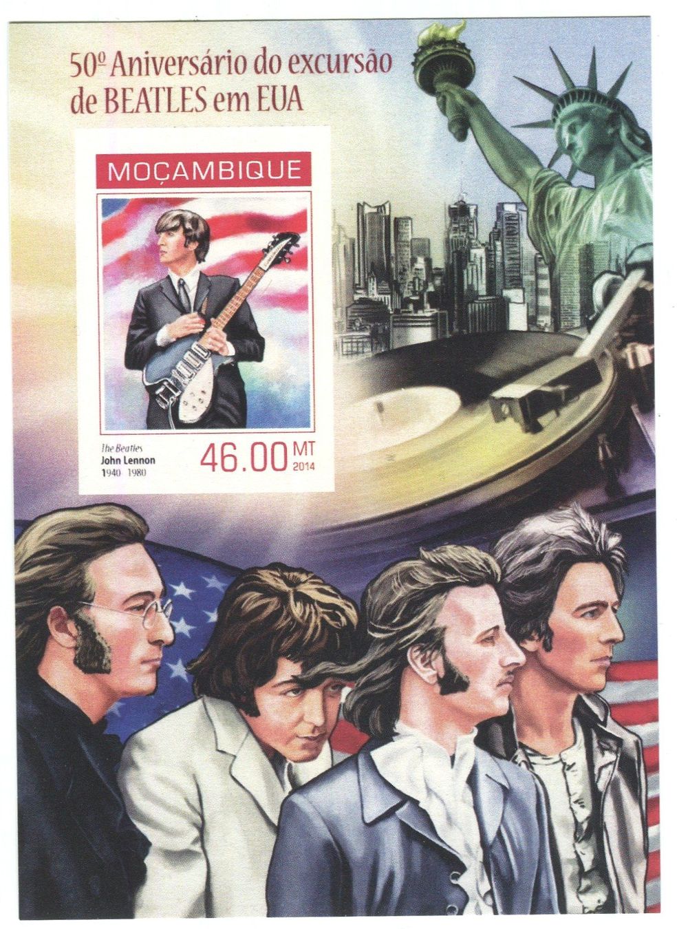 Tutti i francobolli: Block "The Beatles. John Lennon". Mosambik – Nuovo e nell'imballaggio originale da Basel venduto da Butsch5