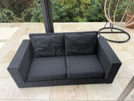Rattan Lounge Set schwarz 2-Sitzer und Sessel gebraucht