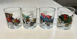 Vintage Schnapsgläser Set – Retro Oldtimer Motive (4 Stk.)