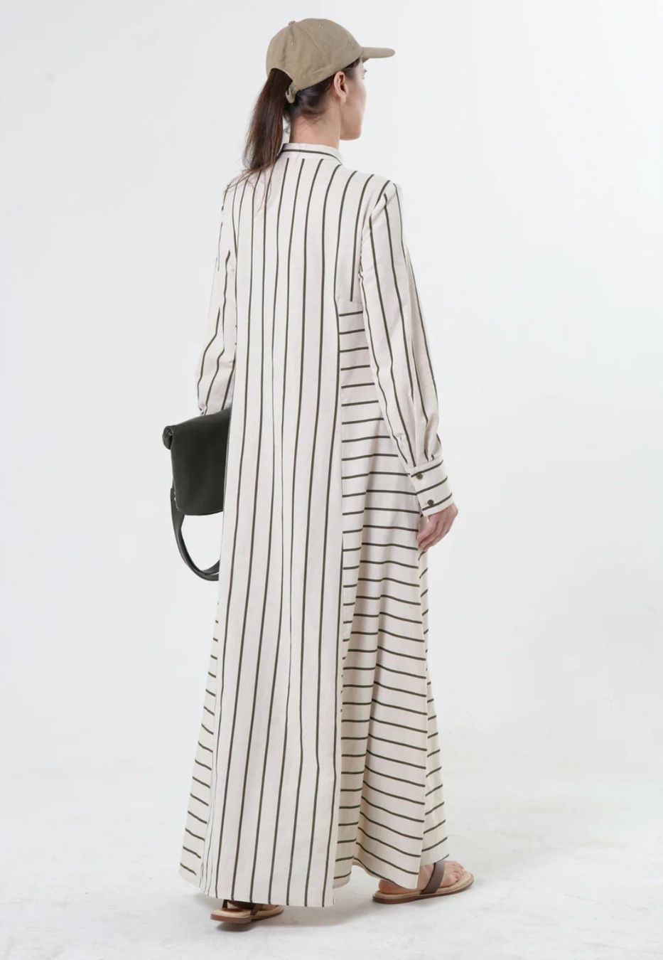 Vestiti: Maxi -Leinenkleid mit khakifarbenen-Streifen - Designermode – Nuovo e nell'imballaggio originale da Zürich venduto da Naebeli 3