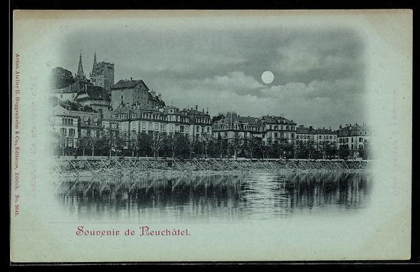 Ansichtskarten: Mondschein-AK Neuchâtel, Häuserpanoram – Gebraucht aus Berlin von bartko-reher