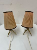 2 Tisch-/ Wandlampen Messinggestell und Stoffschirmen 50iger