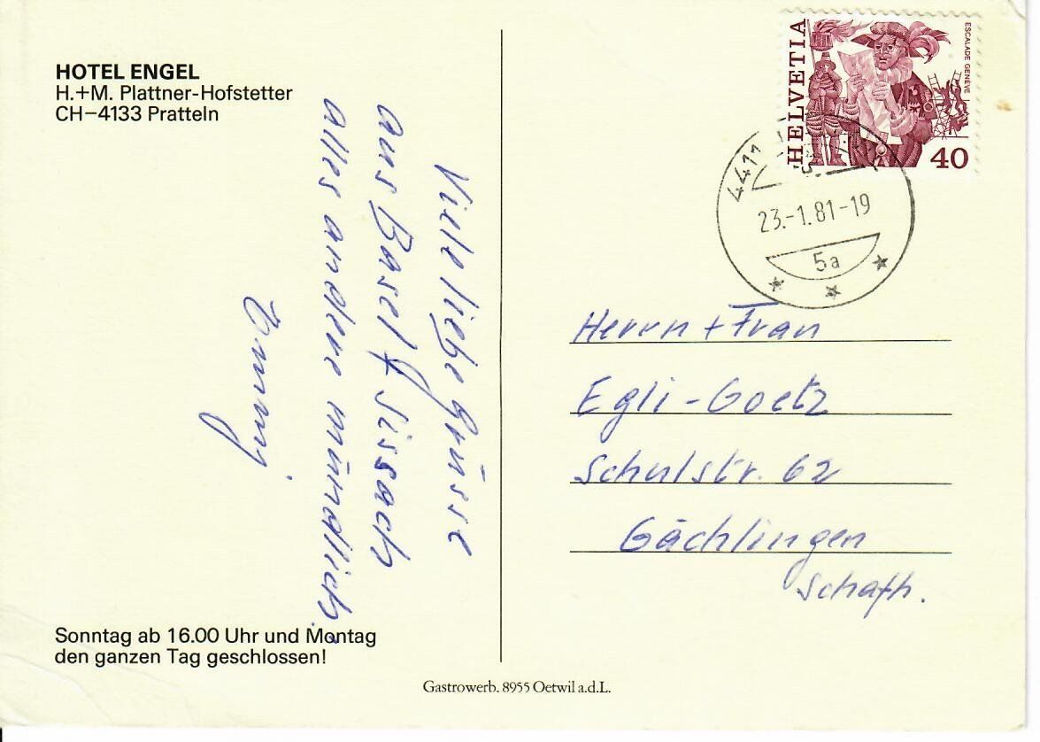 Cartoline postali: Hotel Engel Pratteln – Usato da Hochdorf venduto da Ziegel-16 1