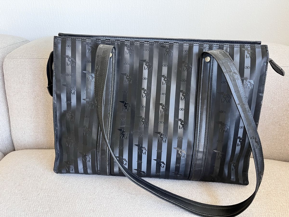 Maison Mollerus Borse da donna: Maison Mollerus Handtasche schwarz gestreift mit Logo  – Usato da Lausanne venduto da Danash 3