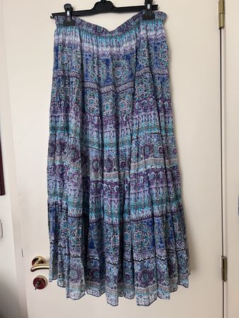 Midi skirt multicolor cotton elastic waist size M