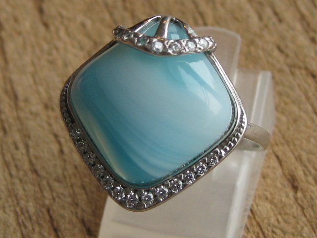 Anelli: Vintage Ring Silber 925 blauer gebänderter Achat / Gr. 61 – Usato da Ermatingen venduto da Decovin 3