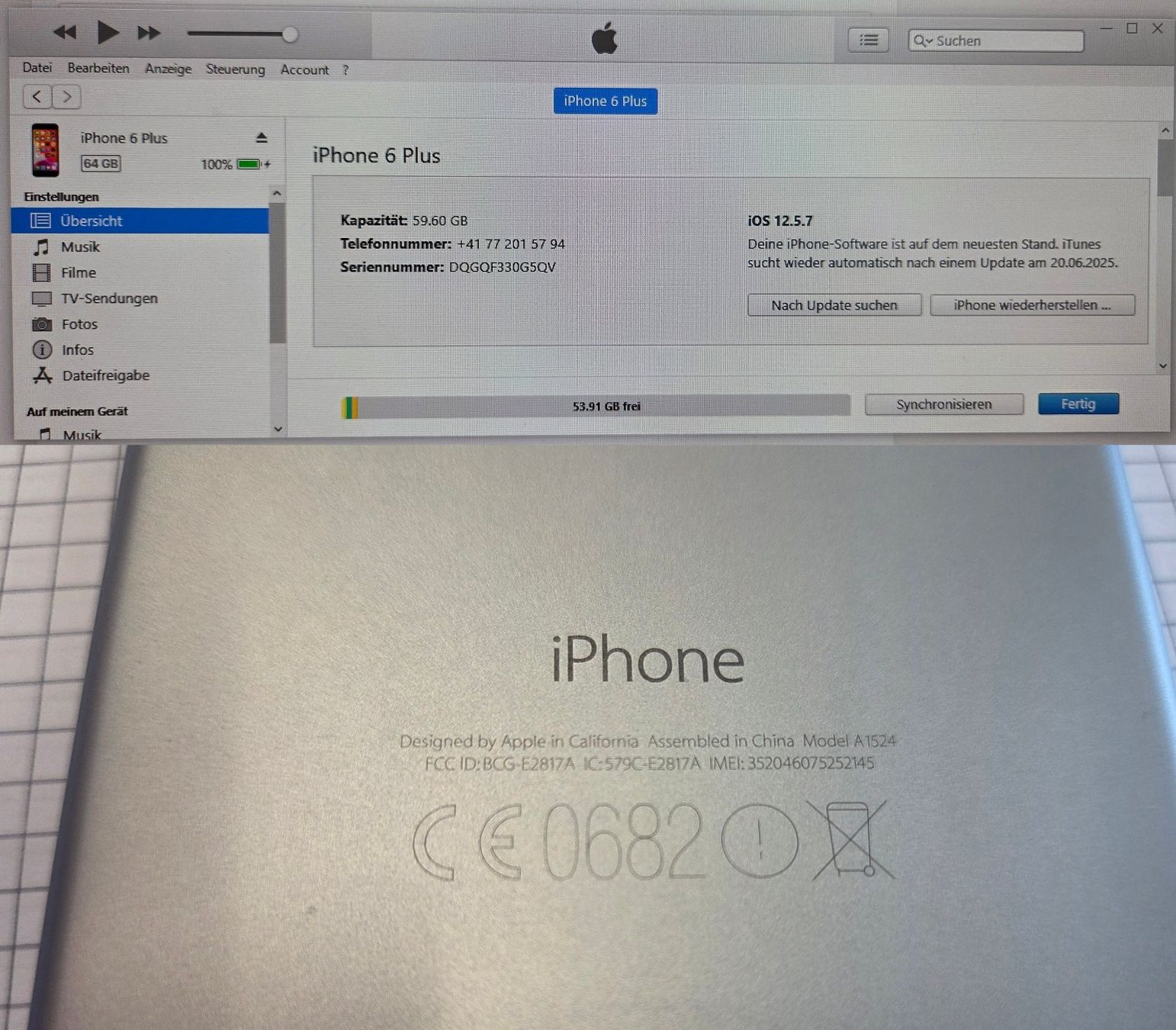 Apple Handys / Smartphones: Apple Iphone 6 Plus / A1524 / 64 GB / iOS 12.5.7 / #171 – Gebraucht aus Adlikon b.Regensdf von ChriZ86 1