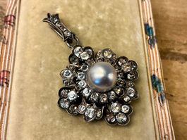 JUGENDSTIL ANHÄNGER SILBER 800-ER BERGKRISTALLE ZUCHTPERLE