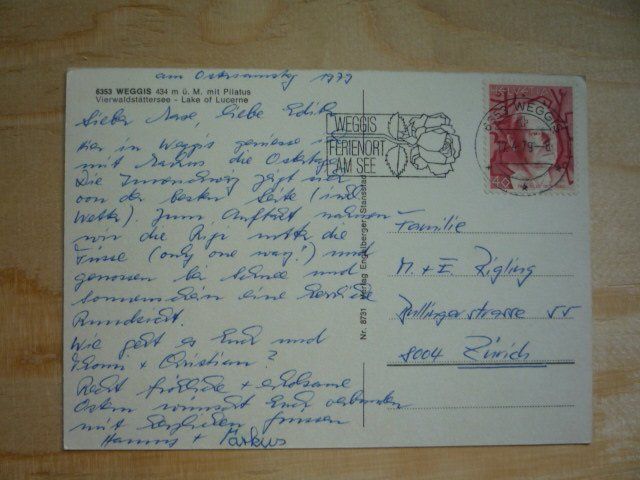 Cartoline postali: Weggis, 17.4.79 – Usato da Rieden SG venduto da Brockehuesli 1