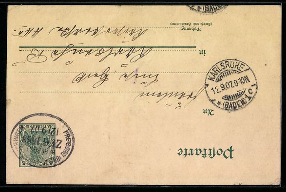 Cartoline postali: Handgemalt sign. E. Langenbach: Karlsruh – Usato da Berlin venduto da bartko-reher 1
