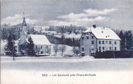LES EPLATURES, carte bleutée avec le train en hiver