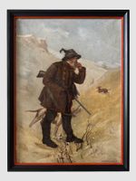 Jäger mit Hunden auf der Stöberjagd