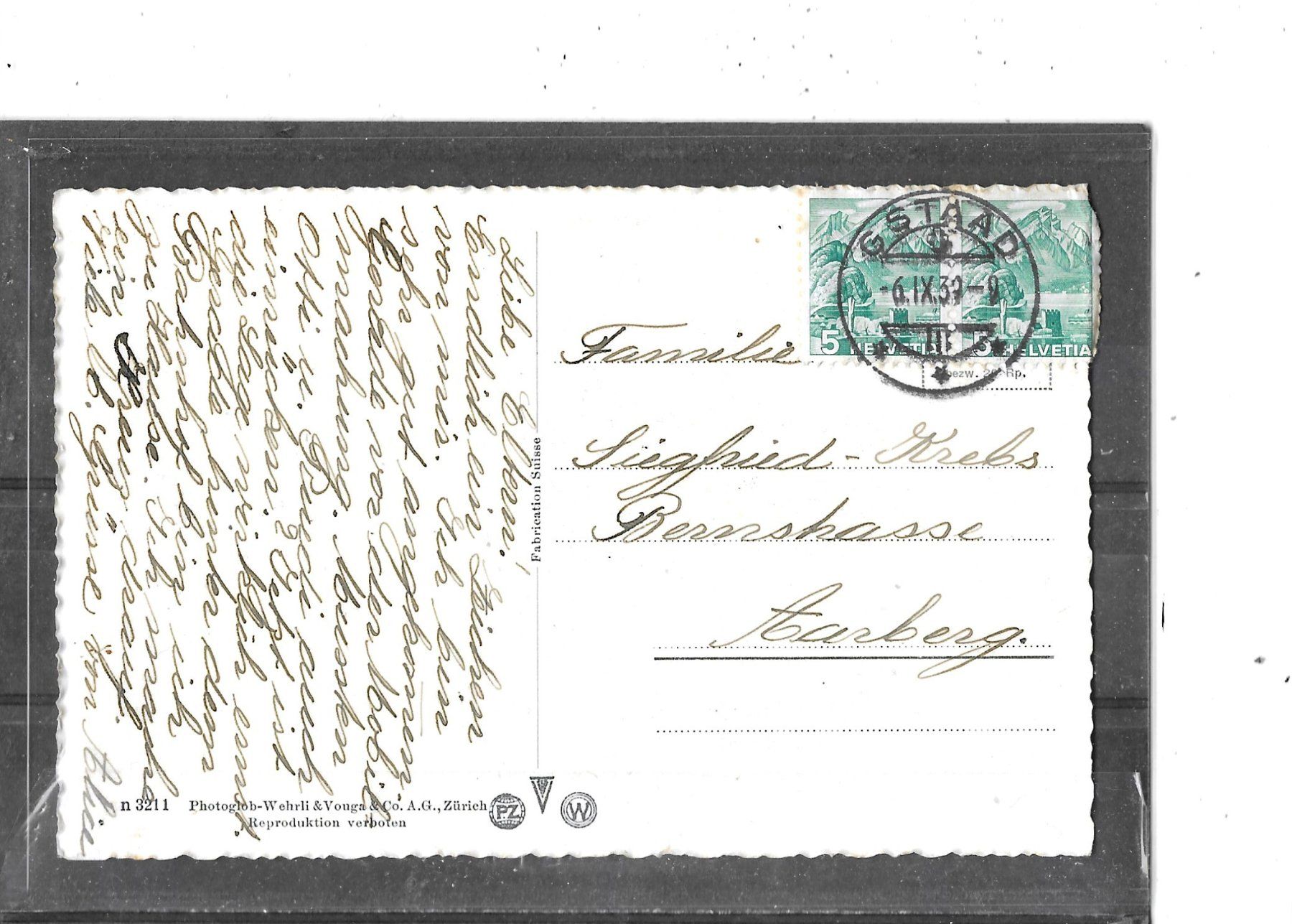 Cartoline postali: BE Gstaad 1939 Bahnhof – Usato da Schocherswil venduto da Wilare 1