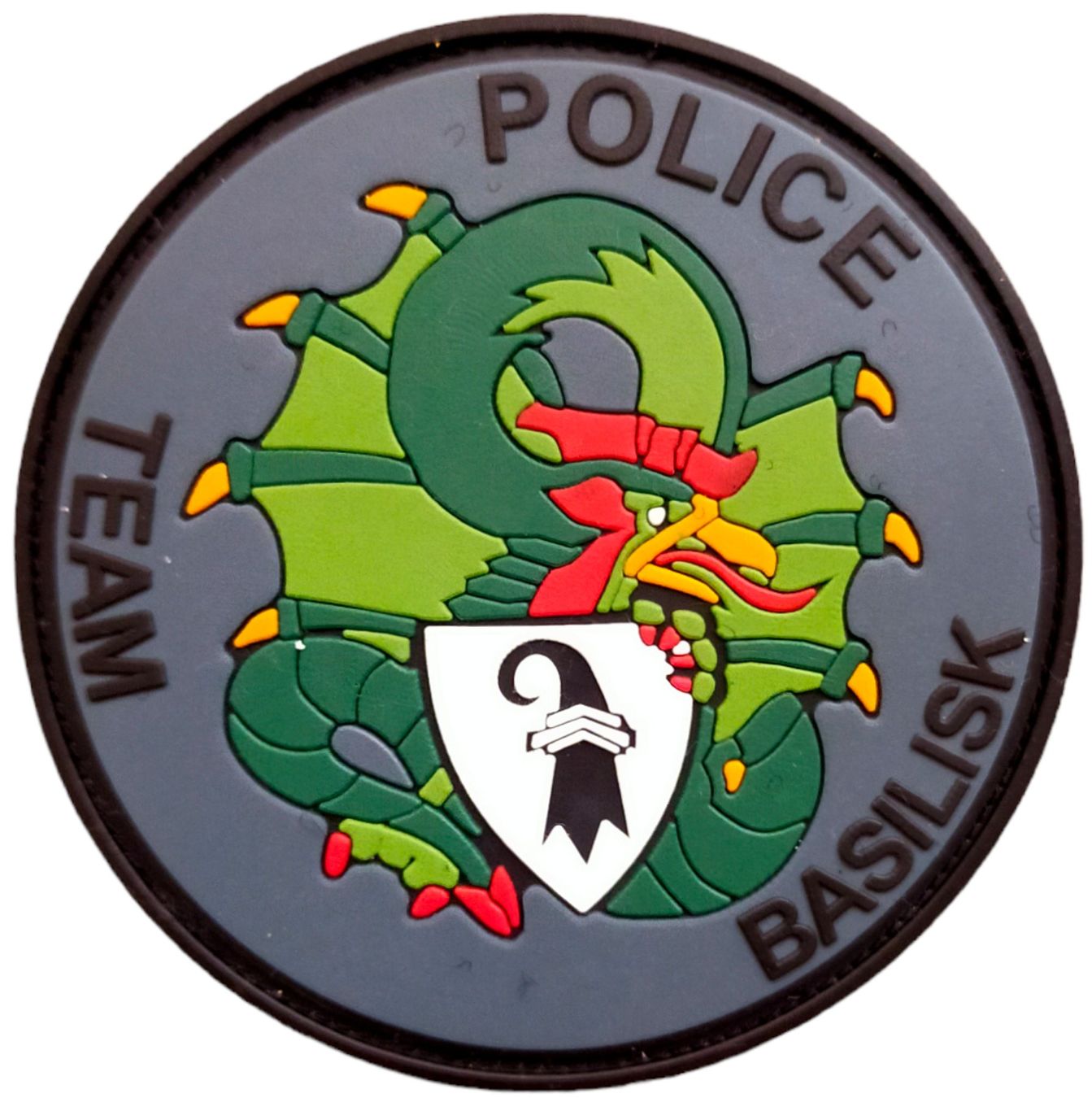 Swiss Plaketten & Abzeichen: Polizeiabzeichen Team Basilisk Patch mit Klett. – Neu und originalverpackt aus Emmenbrücke von F.ingl-1947