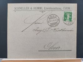 Schneller & Hemmi, Eisenhandlung Chur ,1910, Helvetia 5 Rp.