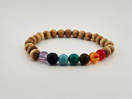 Damenarmband Chakra-Steine Bunt Holzperlen Natur Heilsteinec