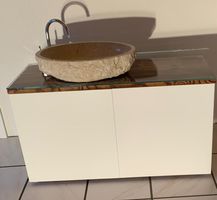 Naturstein Lavabo 60cm + Glas- /Holzplatte 120cm + Wasserhah