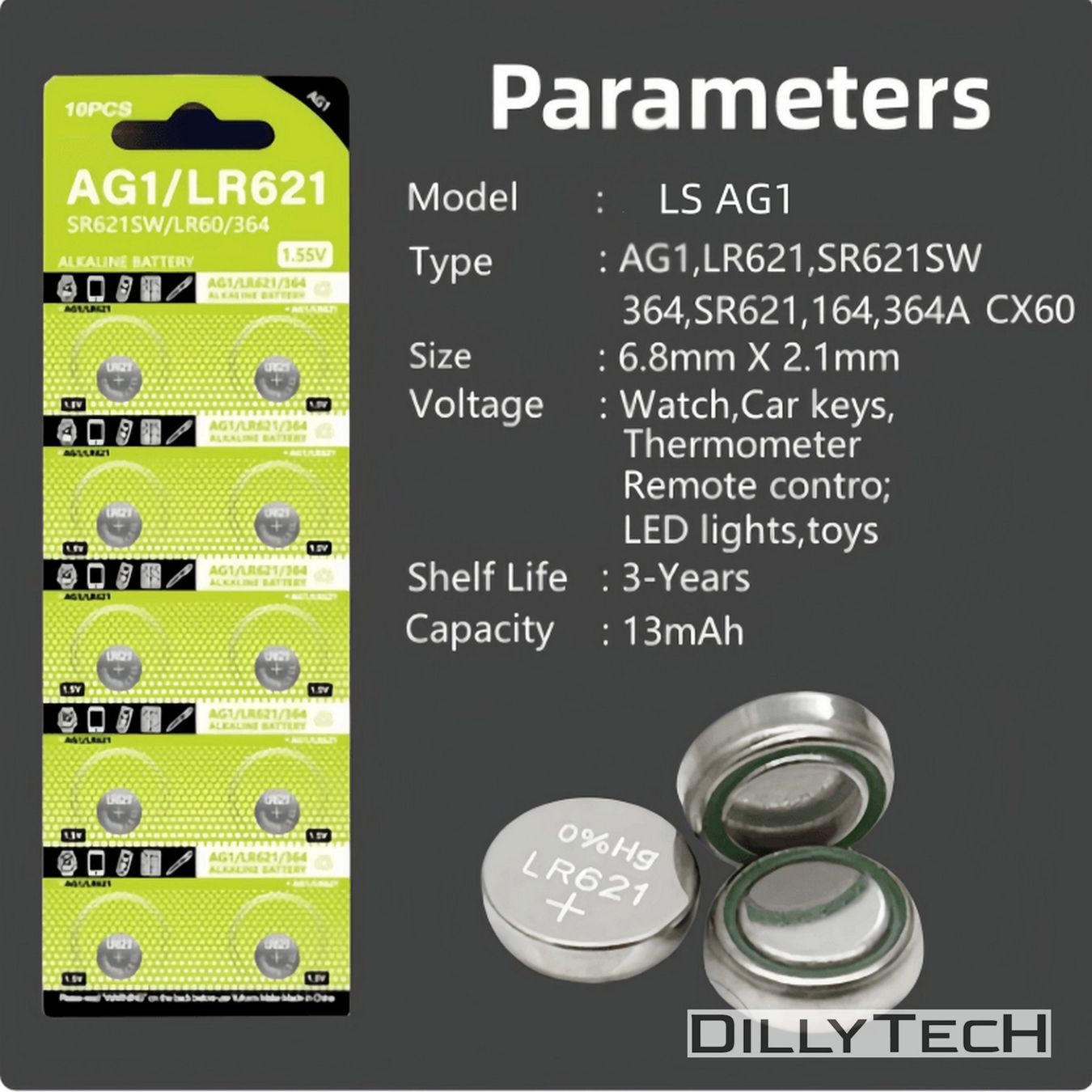 Caricatori & Batterie: DTecH AG1, LR60, 364 Knopfzellenbatterie - 50 Stk. – Nuovo e nell'imballaggio originale da Meilen venduto da DillyTecH 4