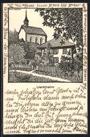 Uerkheim, Partie mit Wohnhaus und Kirche