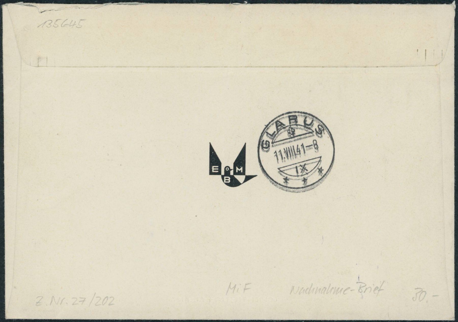 Tutti i francobolli: 1941 - Flugpost - Brief - MiF – Usato da Schindellegi venduto da leecollect 1