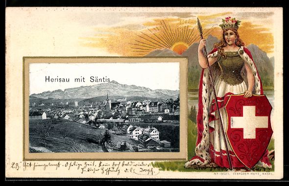 Cartes postales: Herisau, Ortsansicht mit Säntis, Passep – D'occasion à Berlin par bartko-reher