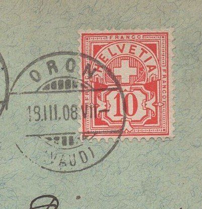Tutti i francobolli: ORON  18.III.08     ALFRED  CAVIN   BANQUIER – Usato da Aarau venduto da kufi44 1