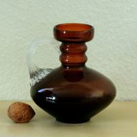 Vase à anse vintage, verre soufflé brun, Murano, années 1970