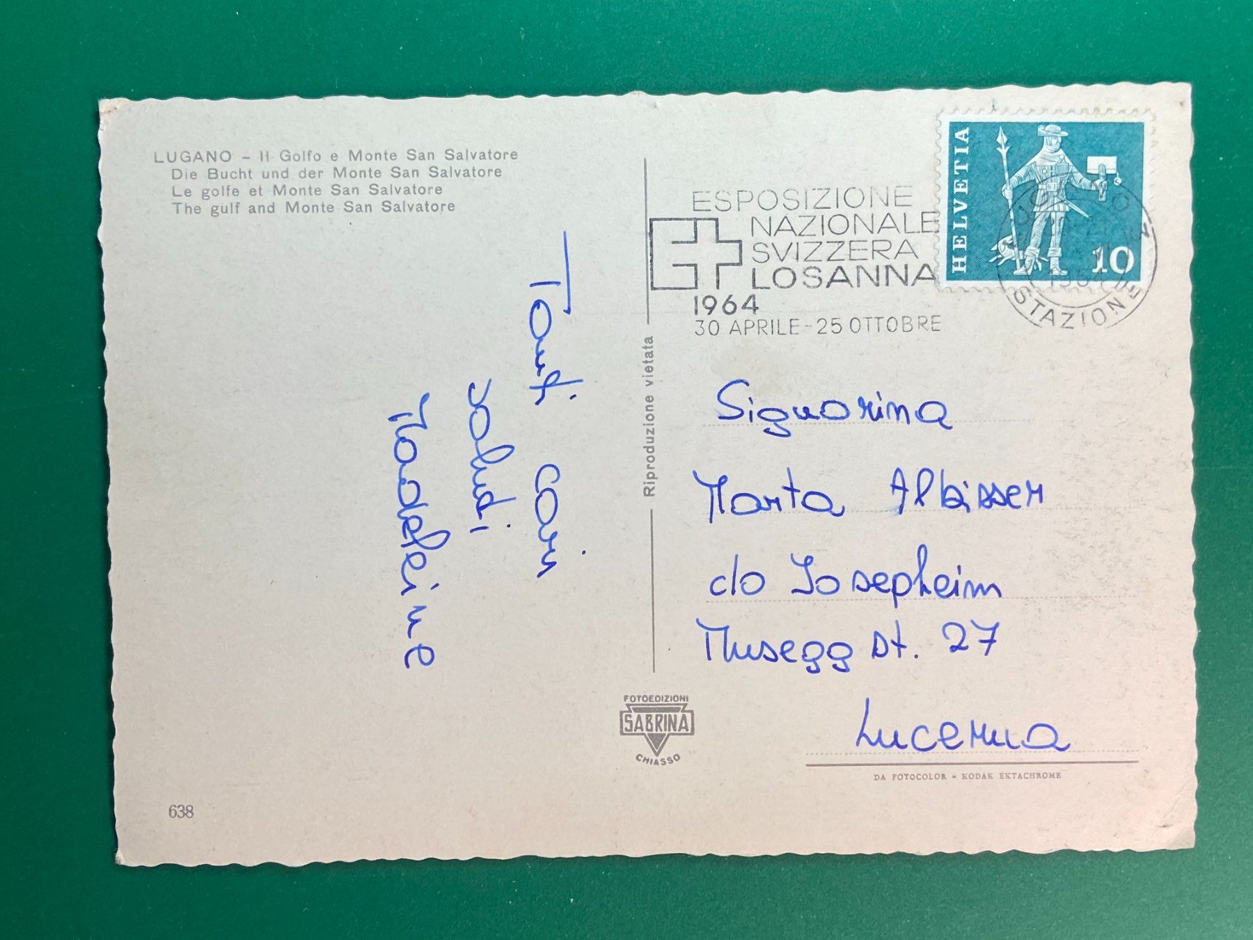 Cartoline postali: Lugano - Il Golfo e Monte San Salvatore – Usato da Steg VS venduto da _vinci_ 1