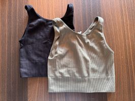 Sport Tops, Yoga, XS/S, gerippt, khaki & schwarz