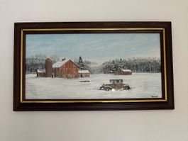 Weintraub Bild: New England, Snow, Barn, Old Car