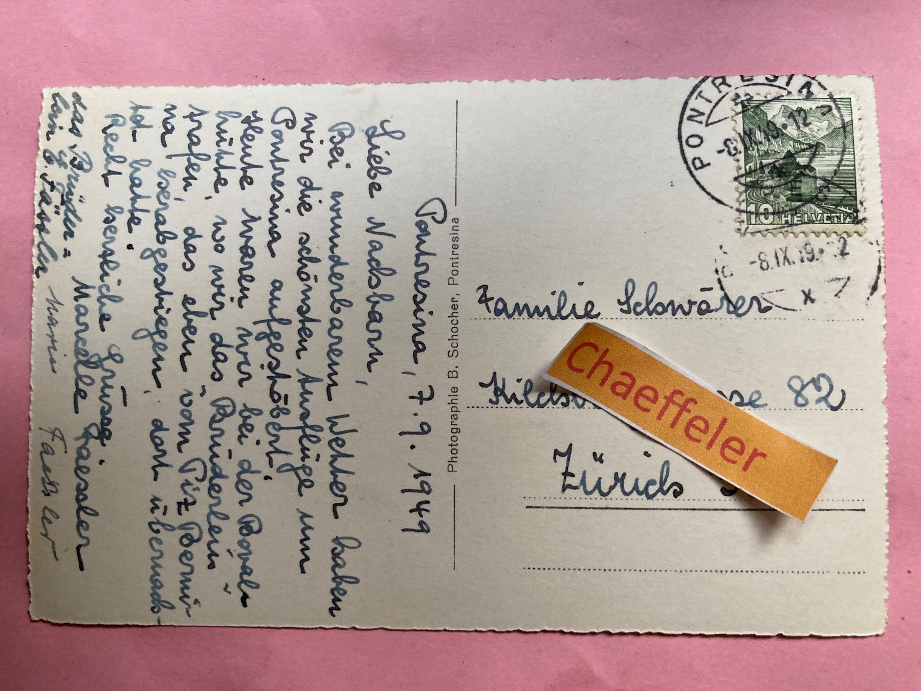 Ansichtskarten: 1949  275 Bovalhütte mit Piz Bernina – Gebraucht aus Zürich von Chaeffeler 1