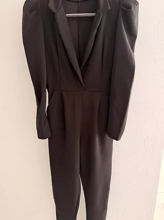 Black Jumpsuit with Statement Puff Shoulders  Size S