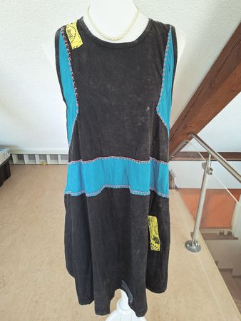 Sommer Tunika Kleid Baumwolle Schwarz/Türkis Gr.1 Size